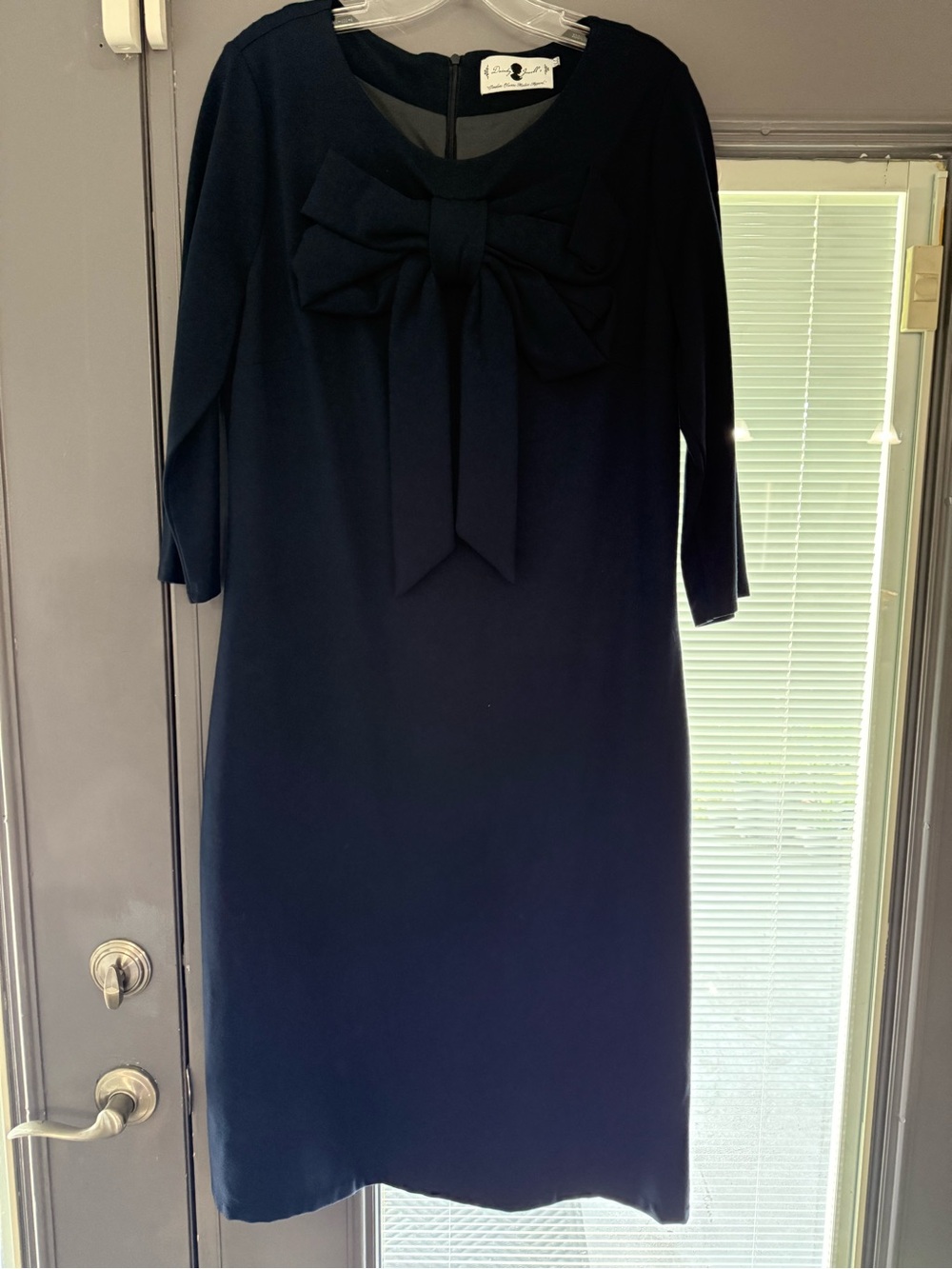 Dainty Jewells Navy Bow-Front Long Sleeve Sheath Dress - Picture 2 of 5